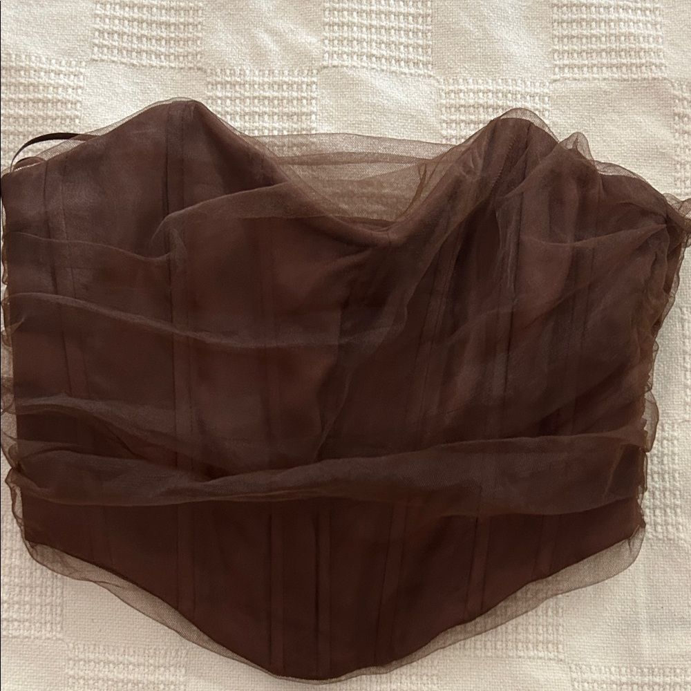 Zara Brown Tulle Corset Top with structured boning size small new with tags